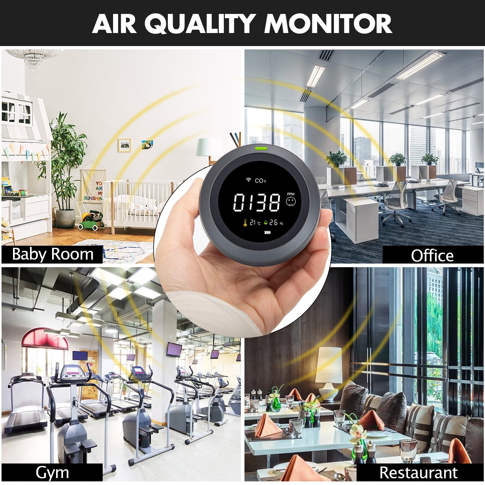 Air Quality Monitor,8-in-1 Multi-Functional CO2 Detector WiFi Air Quality  Detector for CO2 PM2.5 PM10,HCHO,TVOC Monitor, Auto-Sleep and Wake-Up  Function 
